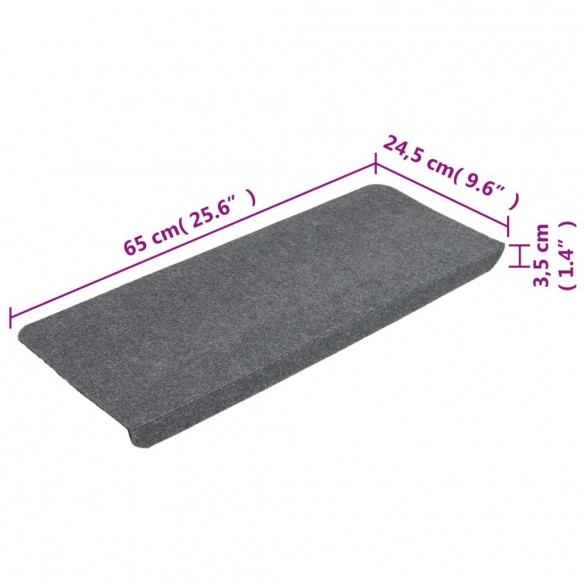 Tapis d'escalier autocollants 15 pcs 65x24,5x3,5 cm Gris