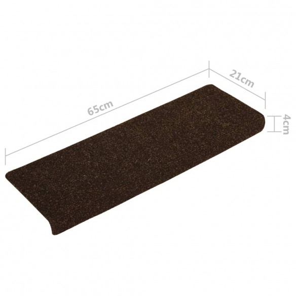 Tapis d'escalier 15 pcs Tissu aiguilleté 65x21x4 cm Marron