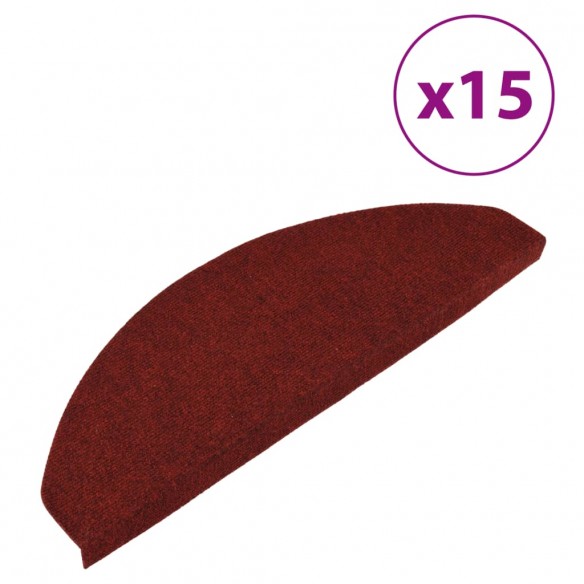 Tapis d'escalier autocollants 15 pcs 65x22,5x3,5 cm Rouge