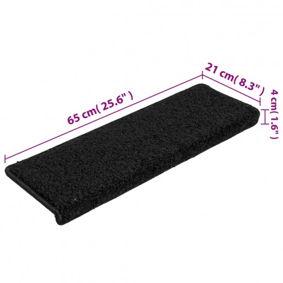 Tapis d'escalier 15 pcs 65x21x4 cm Noir