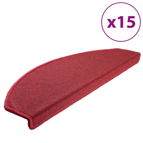 Tapis d'escalier 15 pcs Rouge bordeaux 65 x 24 x 4 cm