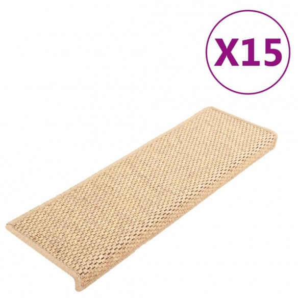 Tapis d'escalier autocollants 15 pcs 65x21x4 cm Beige clair