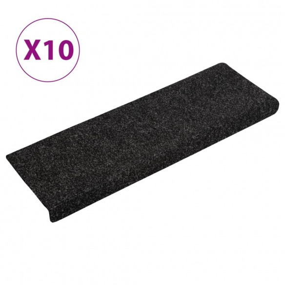 Tapis de marches d'escalier 10 pcs Noir 65x21x4 cm Aiguilleté