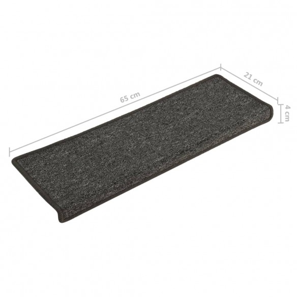 Tapis d'escalier 15 pcs 65x21x4 cm Gris et noir