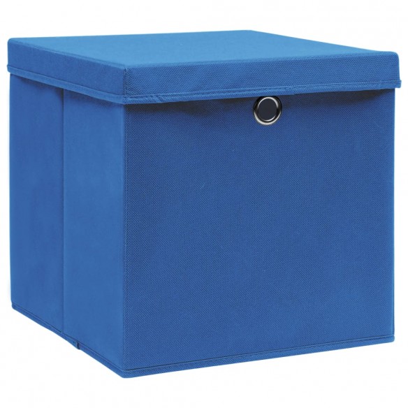 Boîtes de rangement avec couvercle 10 pcs Bleu 32x32x32cm Tissu