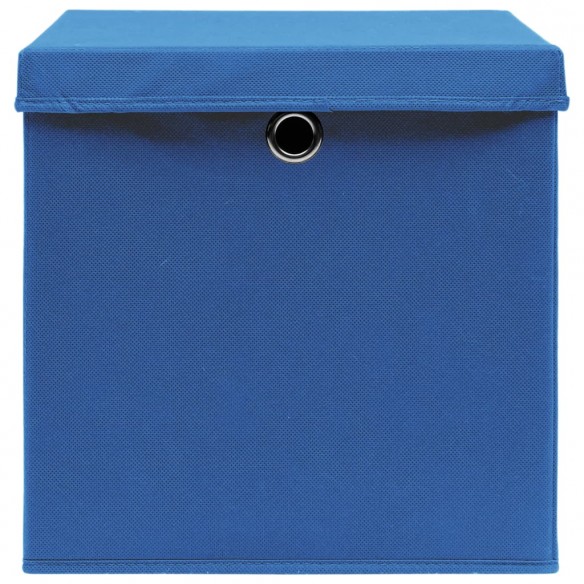 Boîtes de rangement avec couvercle 10 pcs Bleu 32x32x32cm Tissu