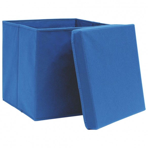 Boîtes de rangement avec couvercle 10 pcs Bleu 32x32x32cm Tissu