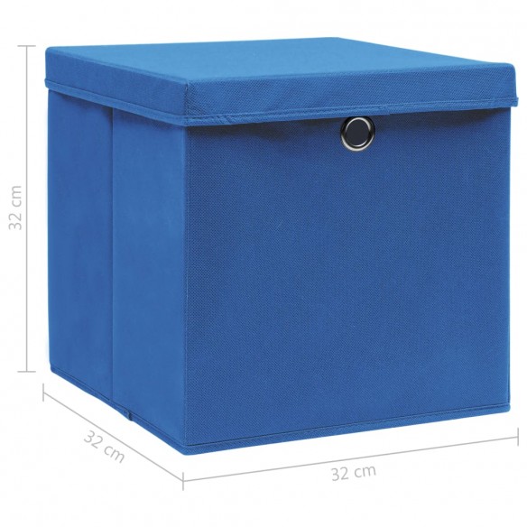 Boîtes de rangement avec couvercle 10 pcs Bleu 32x32x32cm Tissu