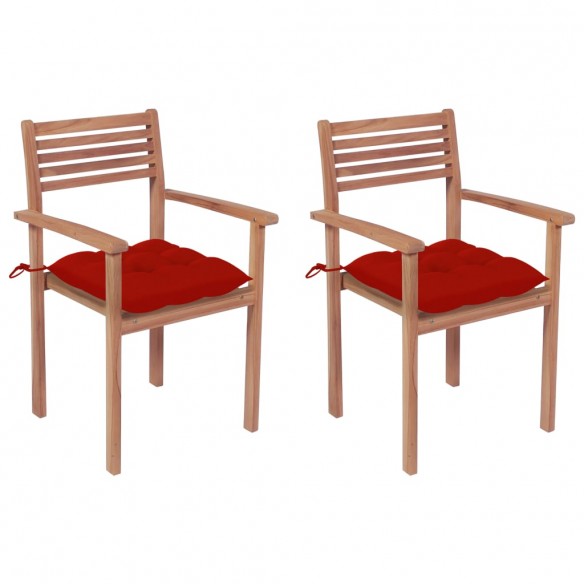 Chaises de jardin 2 pcs avec coussins rouge Bois de teck massif