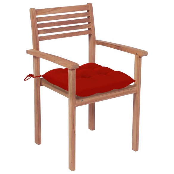 Chaises de jardin 2 pcs avec coussins rouge Bois de teck massif